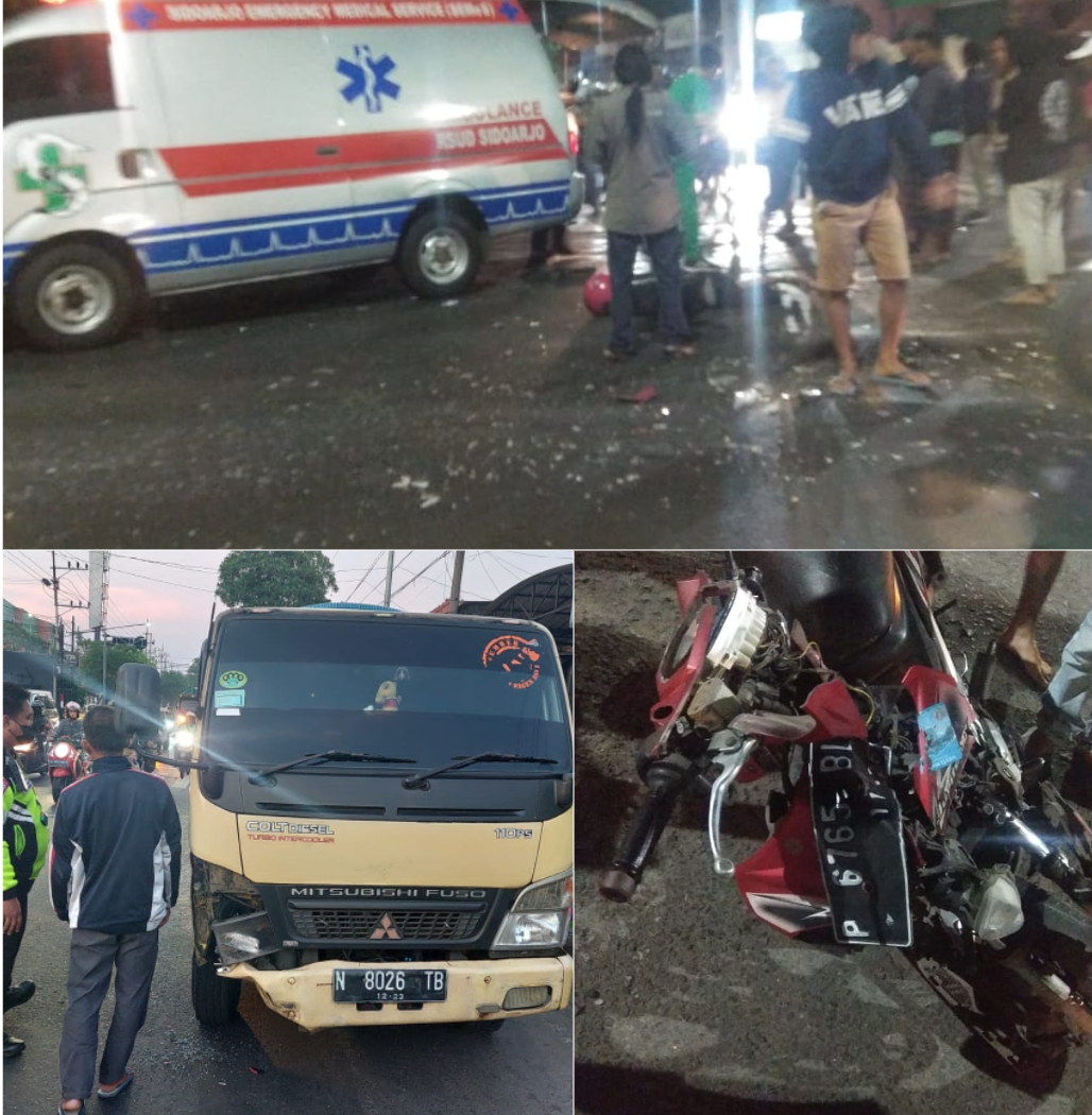 Kecelakaan di Sidoarjo, Motor Tabrak Truk Tangki Air, Seorang Pemuda Tewas di Persimpangan Kutuk