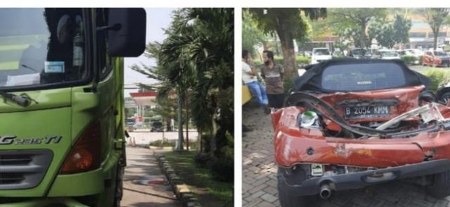 Kecelakaan Pagi di Tol Jagorawi Km 13, Mobil Ringsek Bagian Belakang Akibat Tersangkut Truk