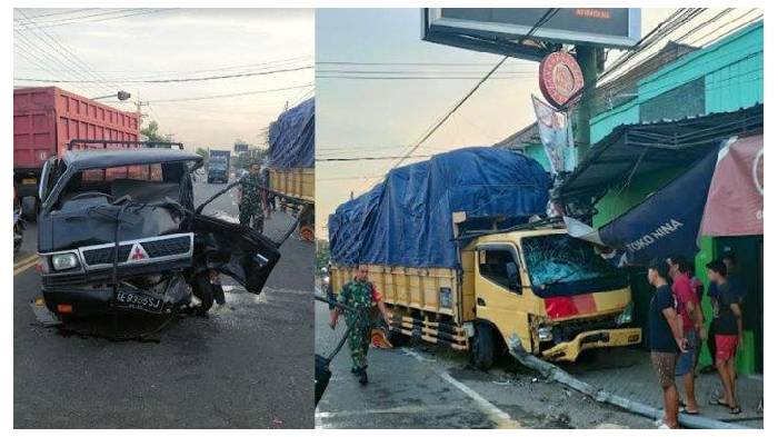Kecelakaan Maut di Nglames Madiun, Tabrakan Beruntun Truk, Pickup dan Minibus, 2 Meninggal Dunia 2 Rumah Rusak