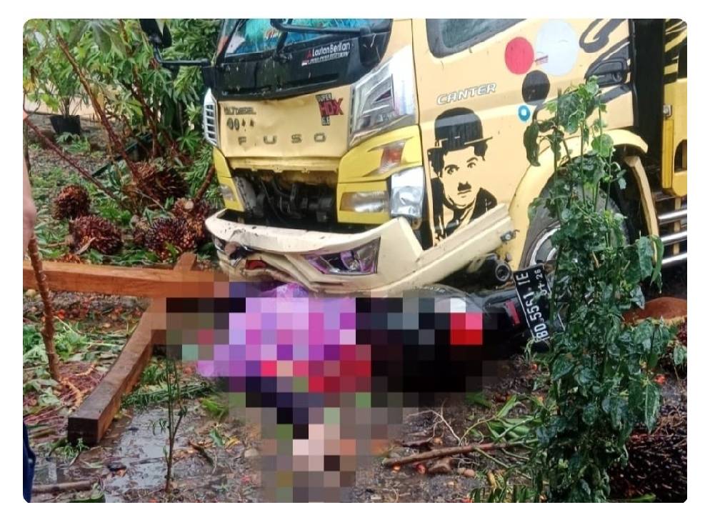 Tragis, Tabrakan Truk TBS Vs Honda Scoopy di Bengkulu Selatan, Ayah & Anak Tewas